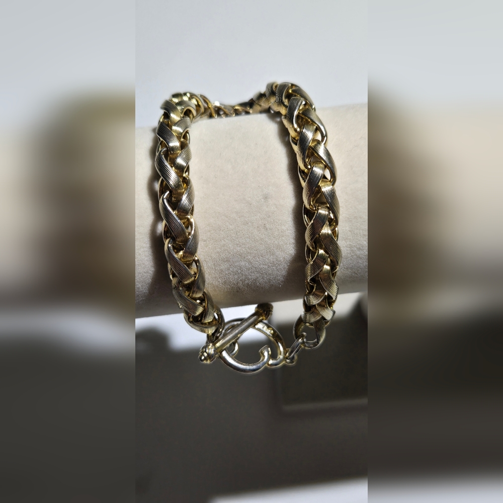 Vintage Oscar De La Renta Brushed Gold Tone Braided Link Bracelet